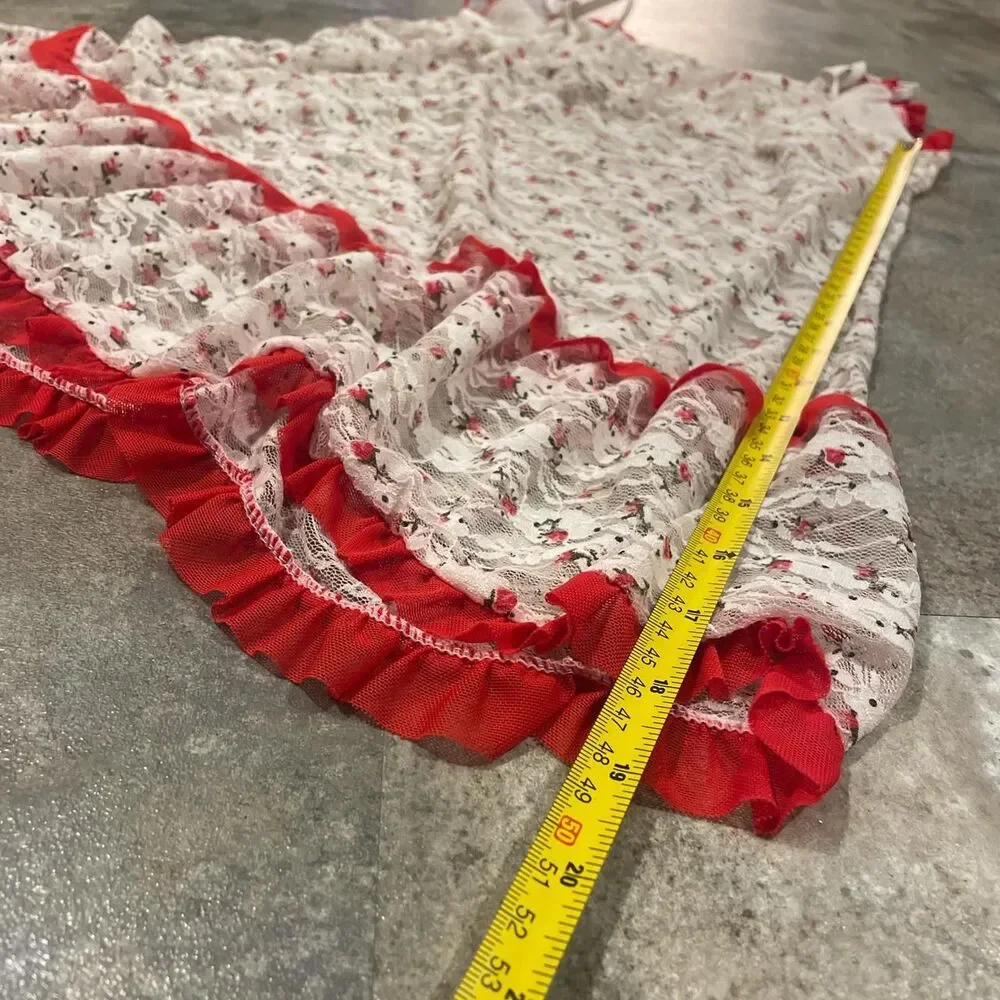 vintage jessica simpson white red floral lace tiered fairy slip dress size large - Picture 6 of 7